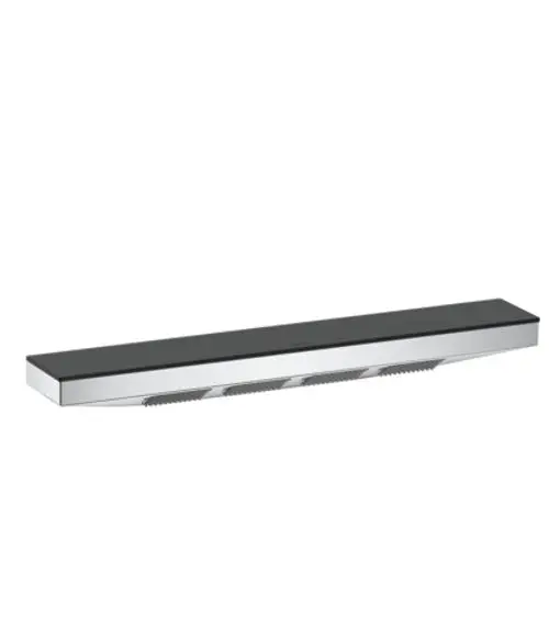 Schulterbrause mit Duschablage von Hansgrohe, in Chromoptik, flaches Design und schmaler Form, für die Wandmontage geeignet.